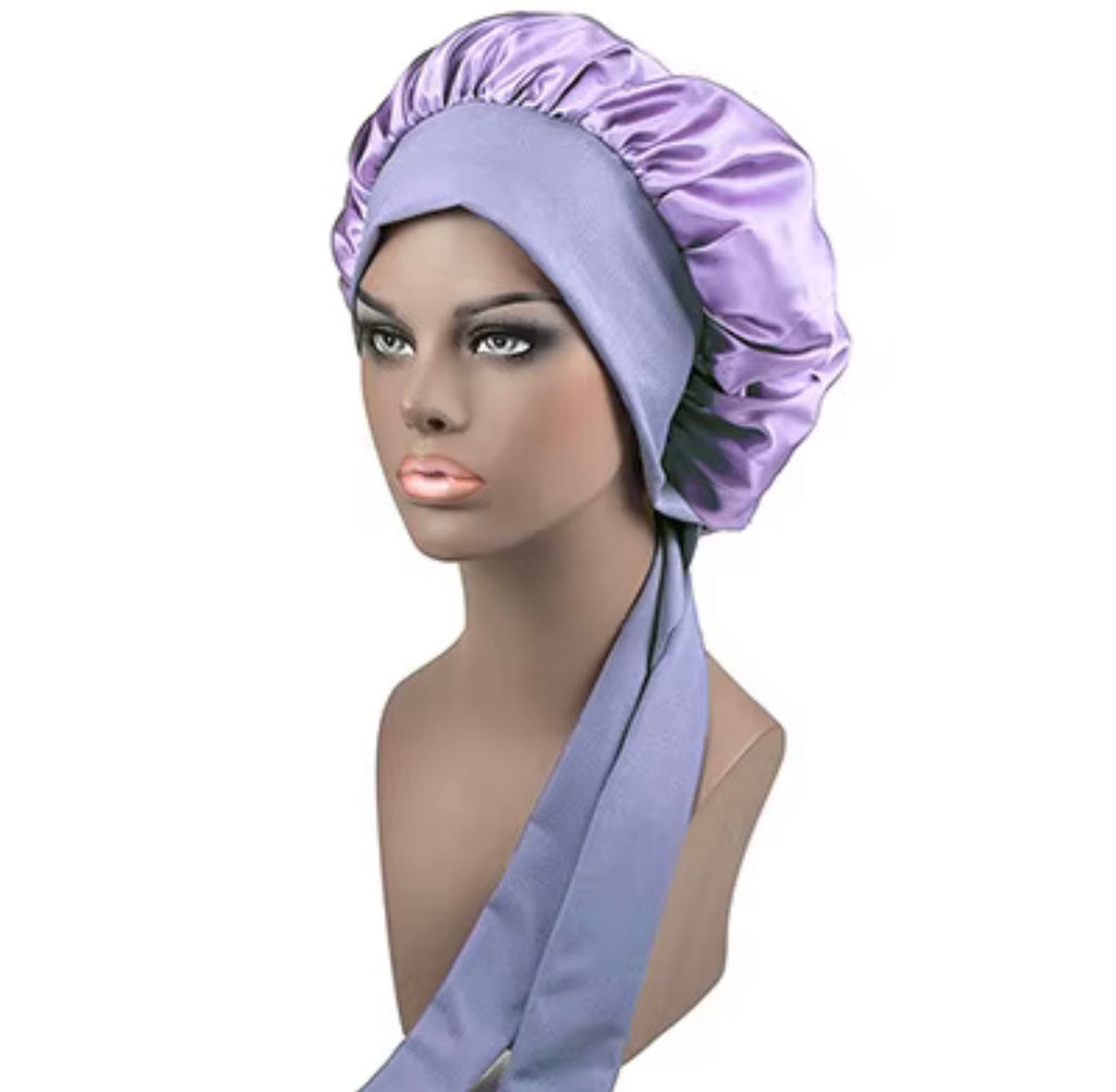 Bonnet en satin – violet clair